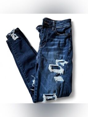 American Eagle Outfitters Dark Blue Distressed Skinny Jeans